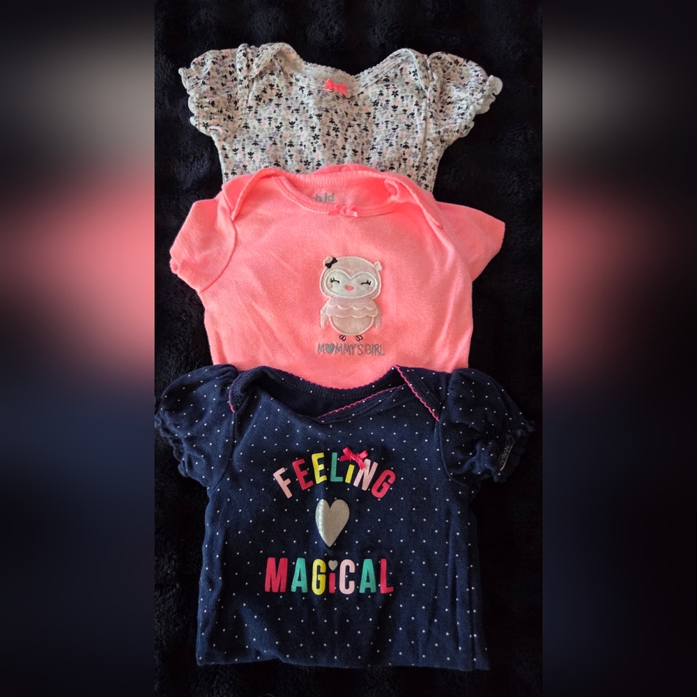 Carter's Navy and Pink Baby Onesies